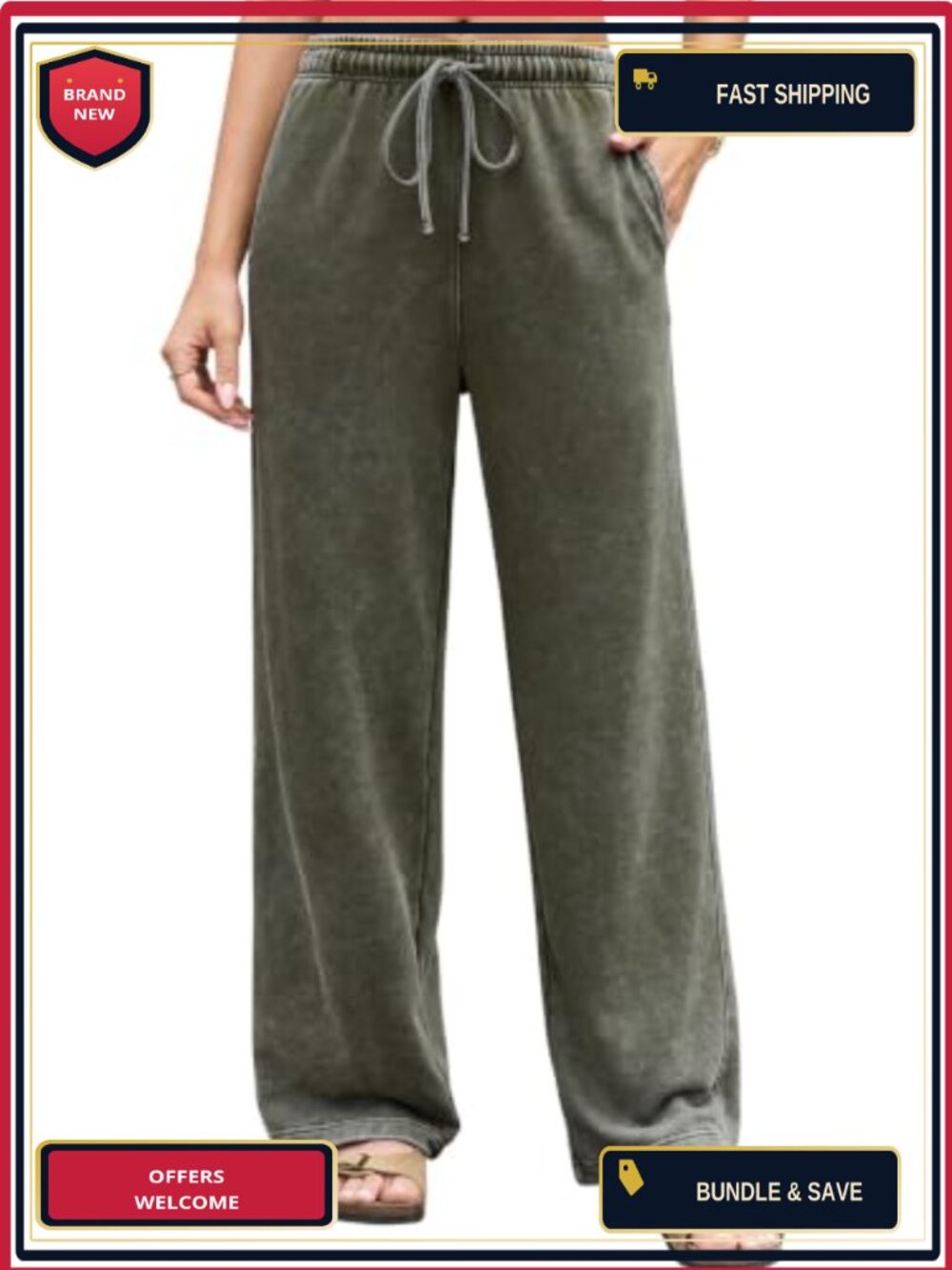 Wide Leg Sweatpants Women Drawstring Cotton Acid Washed Lounge Pants